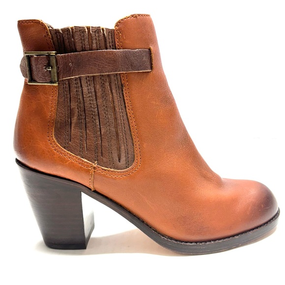 Dolce Vita Blocked Heeled Leather Ankle Boots With Adjustable Straps Cognac 8.5 - Picture 14 of 16